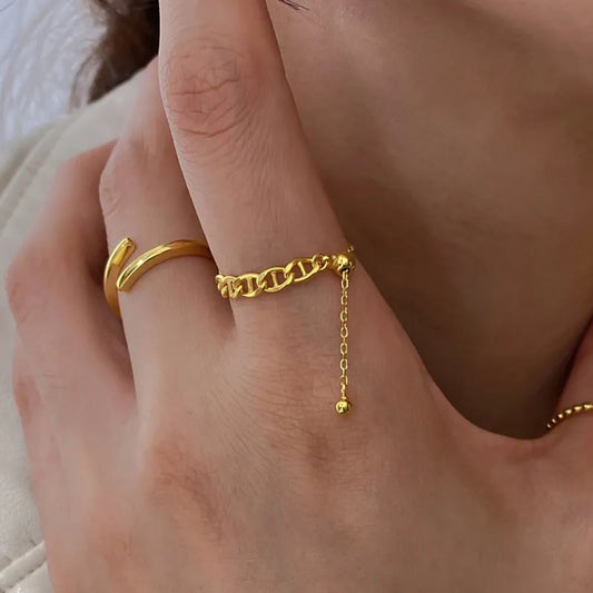 Tassel Adjustable Gold Chain Ring