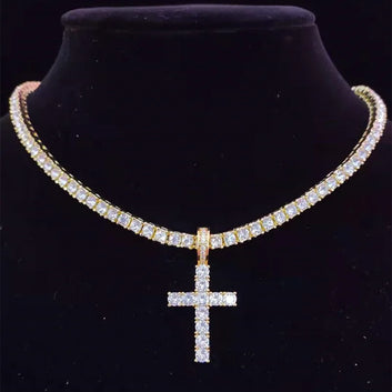 Tennis Chain with Cross Pendant (4mm Zircon)