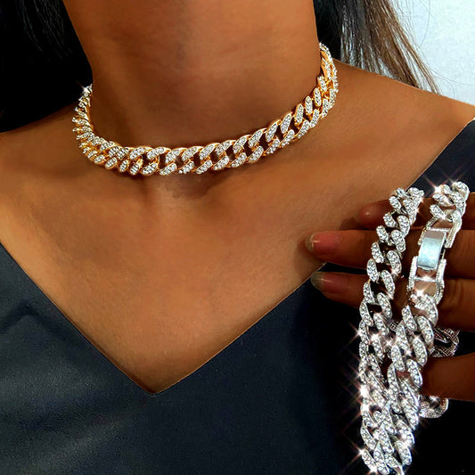 Iced Out Crystal Miami Cuban Chain Necklace for Women