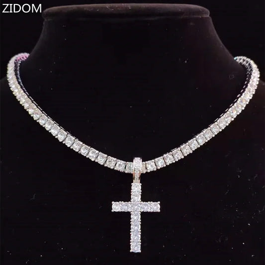 Tennis Chain with Cross Pendant (4mm Zircon)