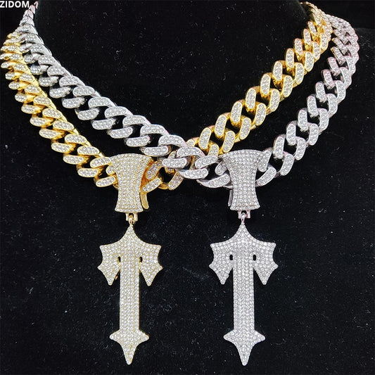 Iced Out Cross Sword Pendant Necklace