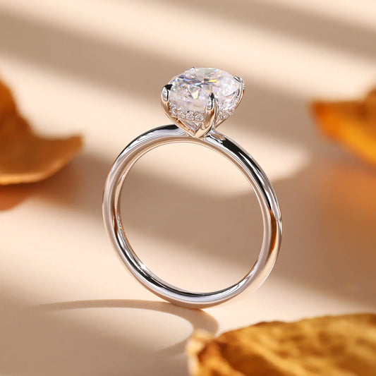 Oval-cut Hidden Halo Moissanite Ring