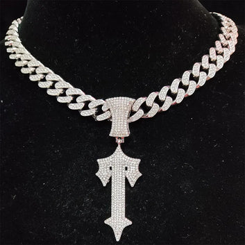 Iced Out Cross Sword Pendant Necklace